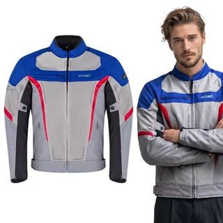 Letní pánská moto bunda W-TEC Mirelio - šedo-modro-červená