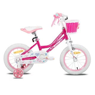 Dětské kolo Joystar Angel 14" s košíkem a kolečky • 91-119 cm - růžová