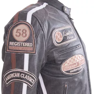 Kožená moto bunda BOS 2058 Vintage Grey - šedá, S