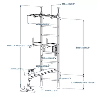 Žebřiny s hrazdou, bradly a lavicí BenchK 523B 240x67 cm