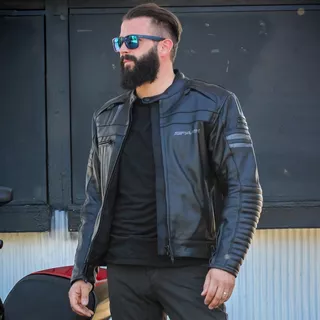 Men’s Leather Motorcycle Jacket Spark Brono Evo - Black