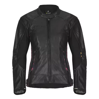 Women's Leather Motorcycle Jacket W-TEC Caronina - Black-Pink