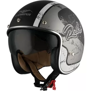 Motorcycle Helmet Vemar Chopper Rebel - Matt Black/Orange/Silver - Matt Black/White/Silver