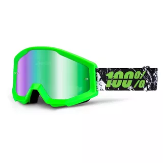 Motocross Goggles 100% Strata - Lagoon Blue, Blue Chrome Plexi with Pins for Tear-Off Foils - Crafty Lime Green, Green Chrome Plexi with Pins for Tear-Off Foi