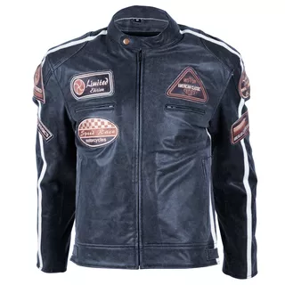 BOS 2058 Navy Herren Leder Motorradjacke - Dark Navy