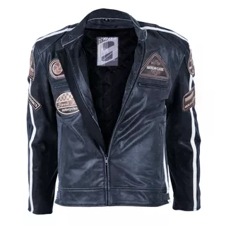 Leather Motorcycle Jacket BOS 2058 Navy