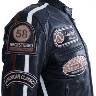 Women's Leather Motorcycle Jacket BOS 2058 Lady Navy - Dark Navy