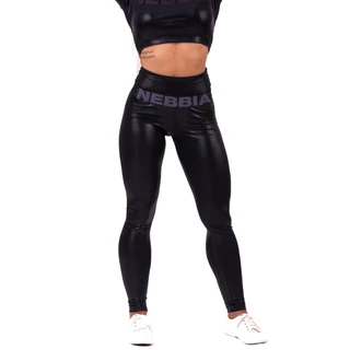 Damskie błyszczące legginsy fitness z wysoką talią Nebbia "Sandra D" 656 - Czarny