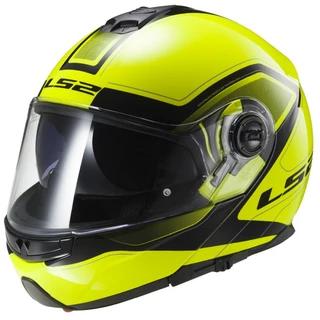 Tilting Moto Helmet LS2 Strobe - White - Civik Hi-Vis Black-Yellow