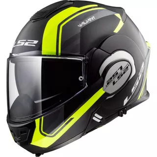 Flip-Up Motorcycle Helmet LS2 FF399 Valiant Lumen / H-V Yellow - Lumen Matt/Gloss Black Light - Line Matt Black H-V Yellow