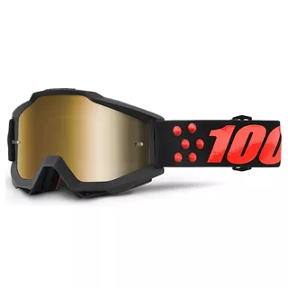 Motocross Brille 100% Accuri - Gernica schwarz, goldenes Chrom Plexiglas + klares Plexiglas mit