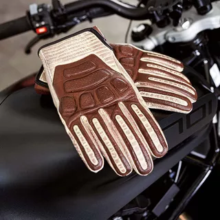 Leather Motorcycle Gloves W-TEC Retro - Brown-Beige