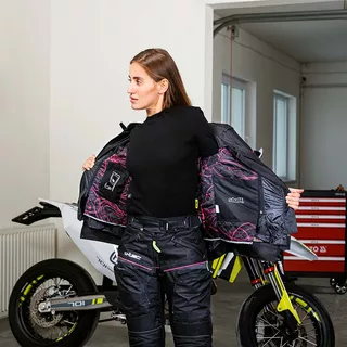 Női motoros kabát W-TEC Progair Lady - fekete-rózsaszín