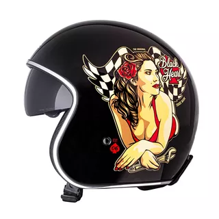 Moto čelada W-TEC V537 Black Heart - Hot Rod Angel, černá lesk