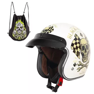 Moto prilba W-TEC Black Heart Kustom - Starter, biela lesk