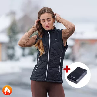 Dámská vyhřívaná vesta inSPORTline WARMher s 10 000 mAh powerbankou - černá