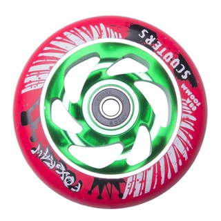 Spare wheel for scooter FOX PRO Raw 03 100 mm - Red-Silver with Graphics - Red-Green