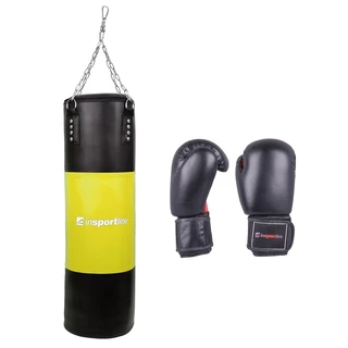 Boxovací pytel inSPORTline 50-100kg s boxerskými rukavicemi - černo-žlutá