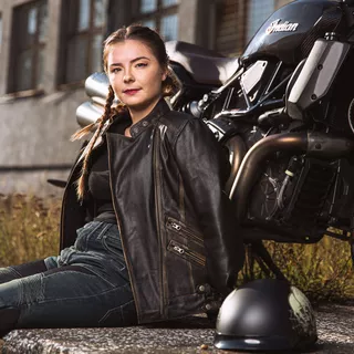 Dámska kožená moto bunda W-TEC Black Heart Lizza - vintage hnedá