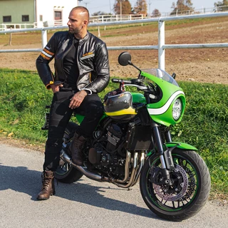 Leather Motorcycle Jacket W-TEC Brenerro - Black-Orange-White, 3XL