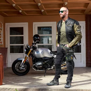 W-TEC Kostec Herren Leder Motorradjacke - schwarz