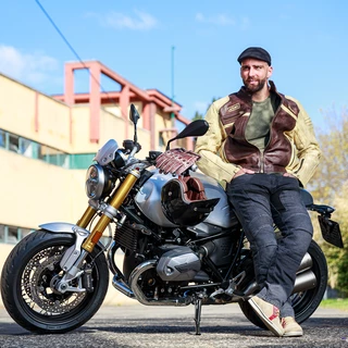 W-TEC Retro Herren-Motorradjacke aus Leder - schwarz-braun-beige