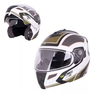 Flip-Up Motorcycle Helmet W-TEC NK-839 - S-Cape Black Grey - S-Cape White Olive