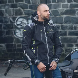 Férfi softshell motoros kabát W-TEC Kybero - fekete-fluo