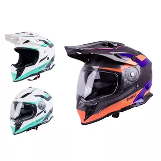 Kask motocyklowy motocrossowy enduro W-TEC V331 z blendą - Niebiesko-czarno-pomarańczowy