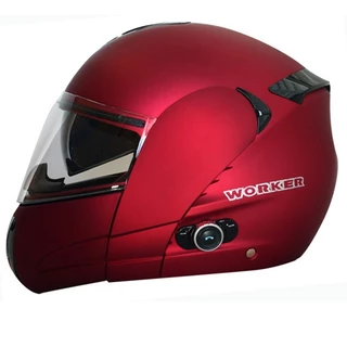 WORKER V210 Bluetooth motorcycle helmet + Interkom - LEH-Crazy Skull - Burgundy