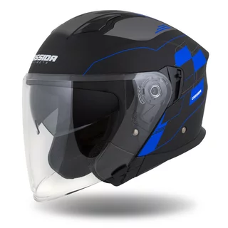 Helma na moped Cassida Jet Tech RoxoR černá matná/modrá/šedá/bílá