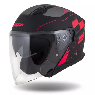 Helma na moped Cassida Jet Tech RoxoR černá matná/červená fluo/šedá