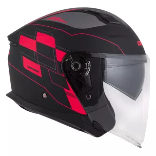 Moto přilba Cassida Jet Tech RoxoR černá matná/červená fluo/šedá - 2.jakost