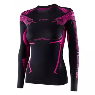 Women’s Long-Sleeved Activewear T-Shirt Brubeck Dry - Black/Fuchsia - Black/Fuchsia