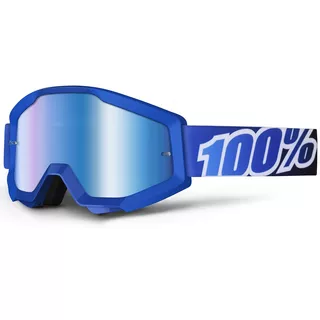 100% Strata Motocross Brille - Orange orange, blaues Chrom Plexiglas mit Bolzen für Abreissfoli