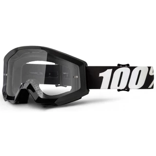 Motocross Goggles 100% Strata - Outlaw Black, Clear Plexi with Pins for Tear-Off Foils - Outlaw Black, Clear Plexi with Pins for Tear-Off Foils