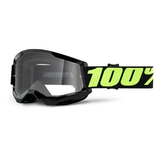 Motocross Goggles 100% Strata 2 - Fletcher Pink, Clear Plexi - Upsol Black-Fluo Yellow, Clear Plexi