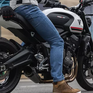 Pánské moto kalhoty Oxford Original Approved Jeans CE volný střih sepraná světle modrá