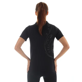 Women's functional T-shirt Brubeck PRESTIGE with collar - Black
