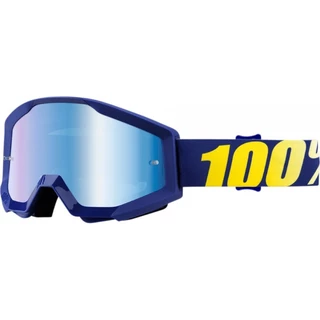 Motocross Goggles 100% Strata - Goliath Black, Silver Chrome Plexi with Pins for Tear-Off Foils - Hope Blue, Blue Chrome Plexi with Pins for Tear-Off Foils