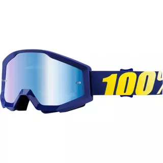 100% Strata Motocross Brille - Equinox weiß, blaues Chrom Plexiglas mit Bolzen für Abreißfolie