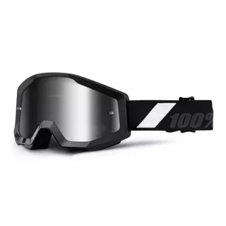 100% Strata Motocross Brille - Equinox weiß, blaues Chrom Plexiglas mit Bolzen für Abreißfolie