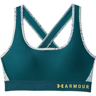 Dámska kompresná podprsenka Under Armour Mid Crossback Print - Tourmaline Teal - Tourmaline Teal