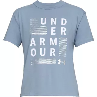 Dámske tričko Under Armour Graphic Square Logo Girlfriend Crew - XS - Washed Blue / White / Metallic Silver