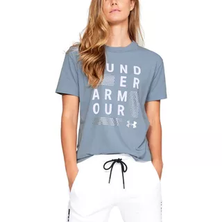 Dámské triko Under Armour Graphic Square Logo Girlfriend Crew - Washed Blue/White/Metallic Silver