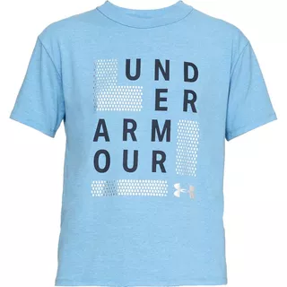 Dámske tričko Under Armour Graphic Square Logo Girlfriend Crew - Blue Circuit Light Heather / Academy / Metallic Silver