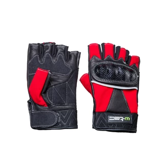 Leather Fingerless Moto Gloves W-TEC Reubal NF-4190 - Black-Red - Black-Red