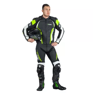 Męska skórzana kurtka motocyklowa W-TEC Velocity - OUTLET - Czarny-fluo