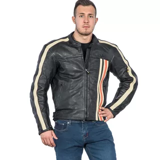 W-TEC NF-1114 Herren Leder-Motorradjacke - schwarz-beige-orange