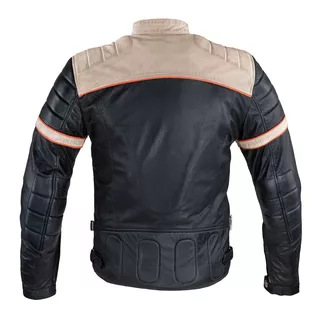 W-TEC Hellsto Herren Lederjacke - schwarz mit beigem und orangefarbenem Streifen